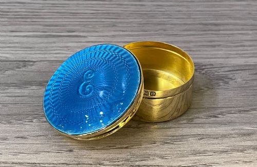 Super Quality George V Silver Gilt & Enamel Trinket Box Pot