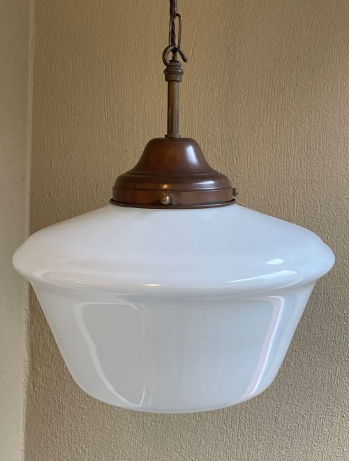 Large Art Deco Opaline Pendant Light with Original Gallery