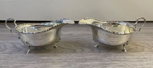 Pair George V Solid Silver Sauce Boats