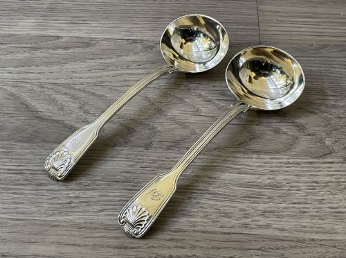 Good Pair of Silver Fiddle Thread & Shell Sauce Ladles