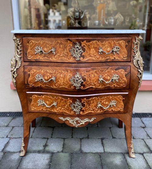 Large 19th Century French Marquetry Chest of Drawers Bombe Commode