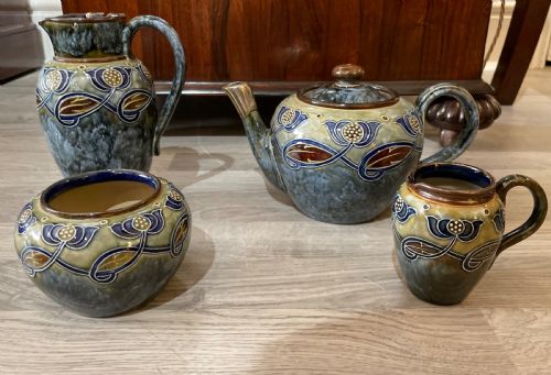Royal Doulton Stoneware Four Piece Tea Set, Art Nouveau