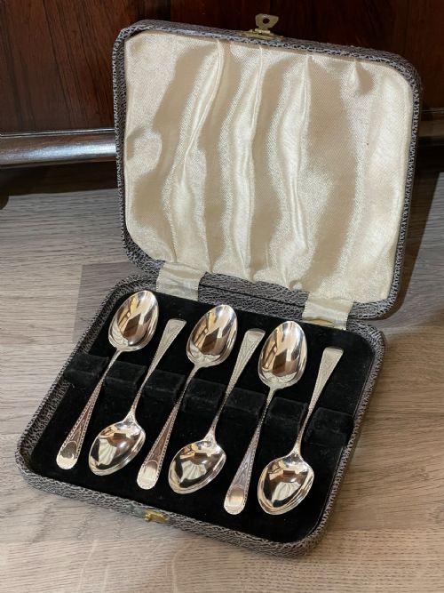 Six Victorian Bright Cut Solid Silver Teaspoons, 1865