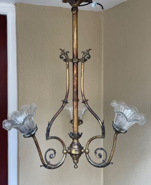 French Ormolu Three Light Chandelier Ceiling Light