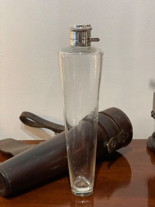 George V Silver and Glass Hunting Flask, 1920, Cased