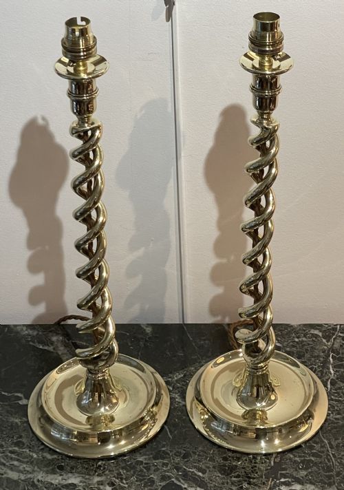 Good Pair of Tall Brass Table Lamps