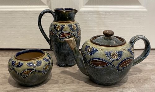 Royal Doulton Stoneware Three Piece Tea Set, Art Nouveau