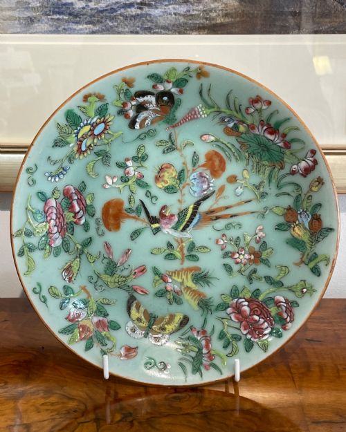 19th Century Famille Rose Celadon Porcelain Plate