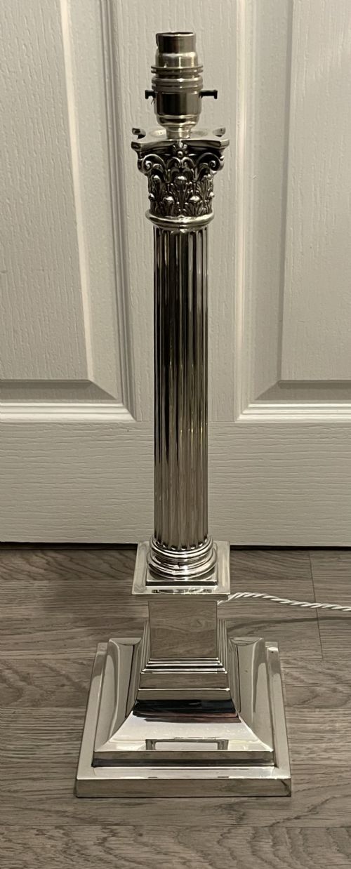 Edwardian Silver Plated Corinthian Column Table Lamp