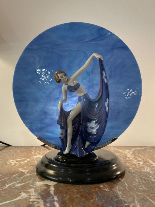 Art Deco Table Lamp with Porcelain Figure, Attrib Fasold Stauch