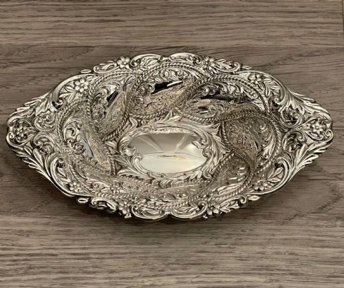 Beautiful Victorian Silver Repousse Basket, 1898