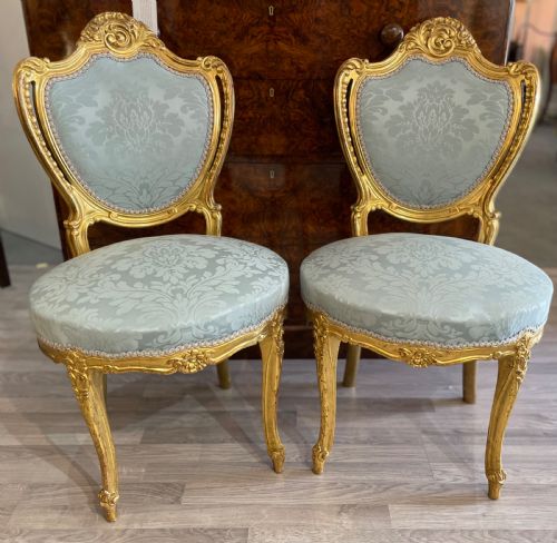 Stunning Pair of 19th Century Giltwood Chairs