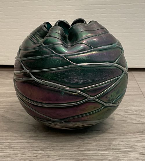Art Nouveau Kralik Threaded Glass Vase