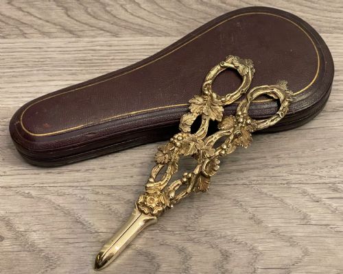 Stunning Pair of Victorian Silver Gilt Grape Scissors, 1883