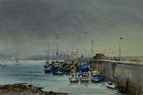 fig 1. John Hobson Nicholson Watercolour, Port St Mary, Isle of Man