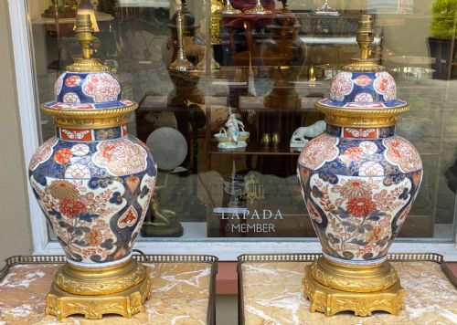 fig 1. Large Pair of Imari and Ormolu Table Lamps