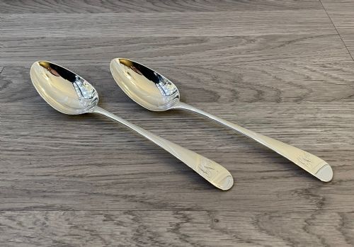 Rare Pair of George III Silver Table Spoons by Hester Bateman, Incuse Duty Mark