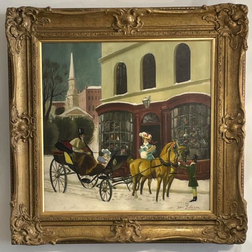 Doris Zinkeisen, Oil Painting, Christmas Street Scene