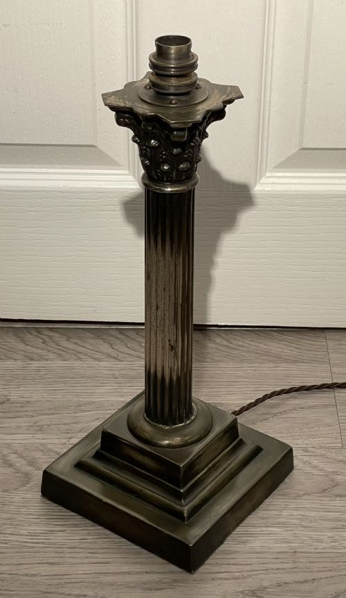 Edwardian Patinated Silver Plate Table Lamp
