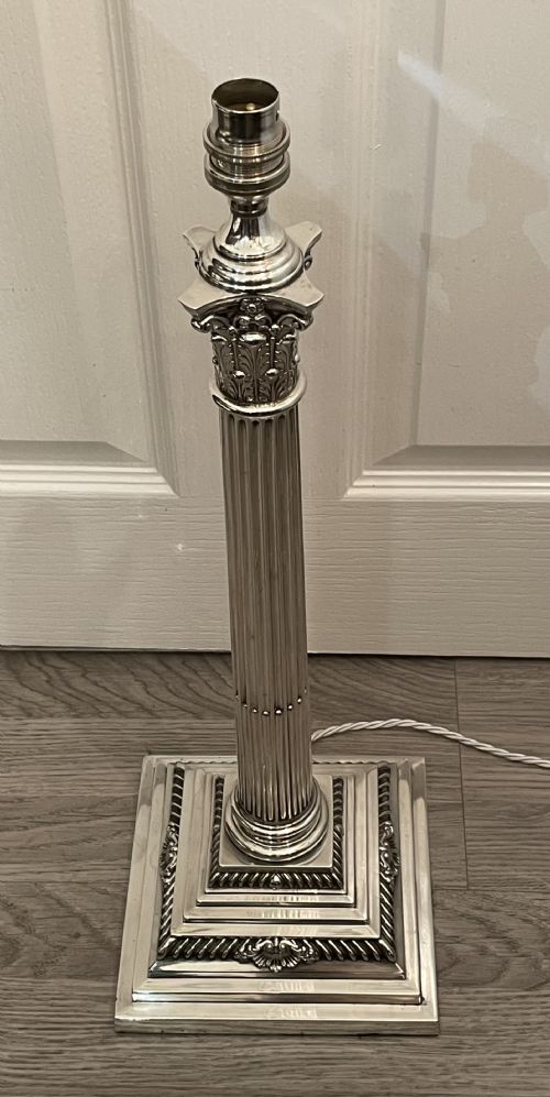 Very Large Edwardian Solid Silver Corinthian Table Lamp