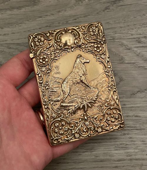 Rare Edwardian Solid Silver Gilt Card Case, 1907