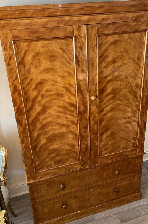 fig 1. Impressive Victorian Satin Birch Linen Press Wardrobe by Heal & Sons