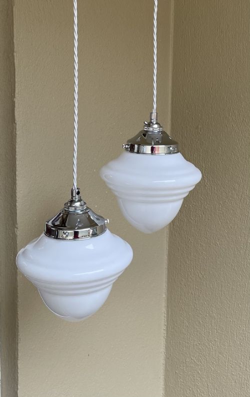 Pair of Art Deco Opaline Pendants