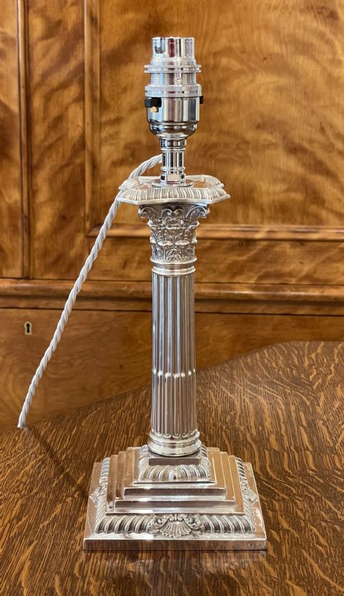 Edwardian Solid Silver Table Lamp, Sheffield 1906