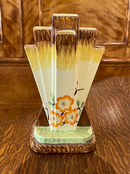 Myott Son & Co Art Deco Pyramid Odeon Vase, Hand Painted