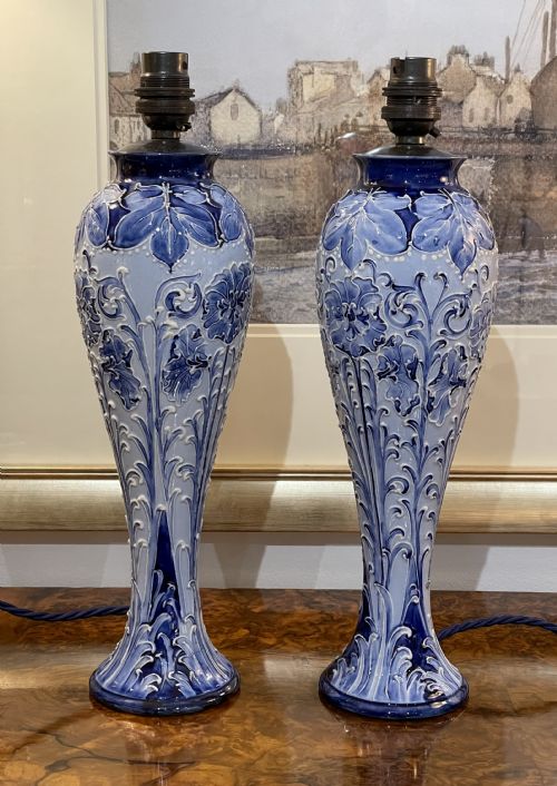 Pair of William Moorcroft Florian Ware Lamps
