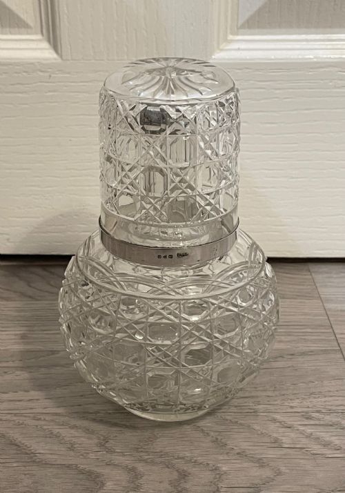Good Victorian Silver and Cut Glass Bedside Water Carafe & Glass, Chester