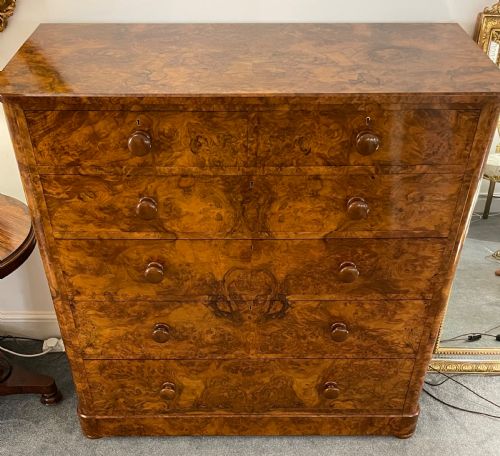 fig 1. Quality Victorian Burr Walnut Chest of Drawers