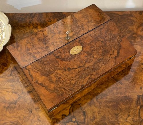 Superb Quality Victorian Burr Walnut Writing Slope Box