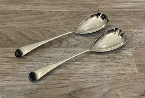 George V Solid Silver Salad Servers by Hukin & Heath