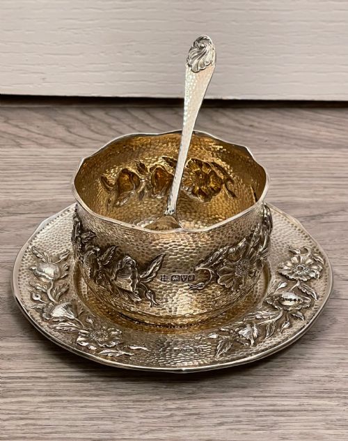 Stunning G Arts & Crafts Silver Gilt Christening Porringer Set, Chester