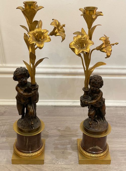 Impressive French Bronze Putti Candelabra After Clodion