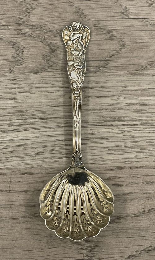 Victorian Bacchanalian Pattern Silver Sifter Spoon, 1885