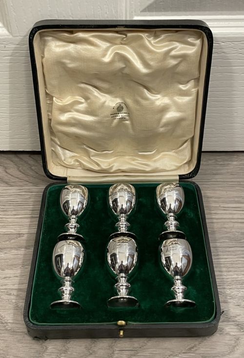 Good Set of Six Solid Silver Goblet Liqueur Tot Cups