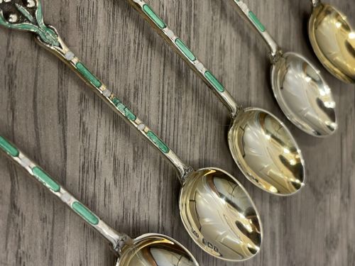 fig 1. Very Pretty Set of Silver Gilt & Enamel Spoons