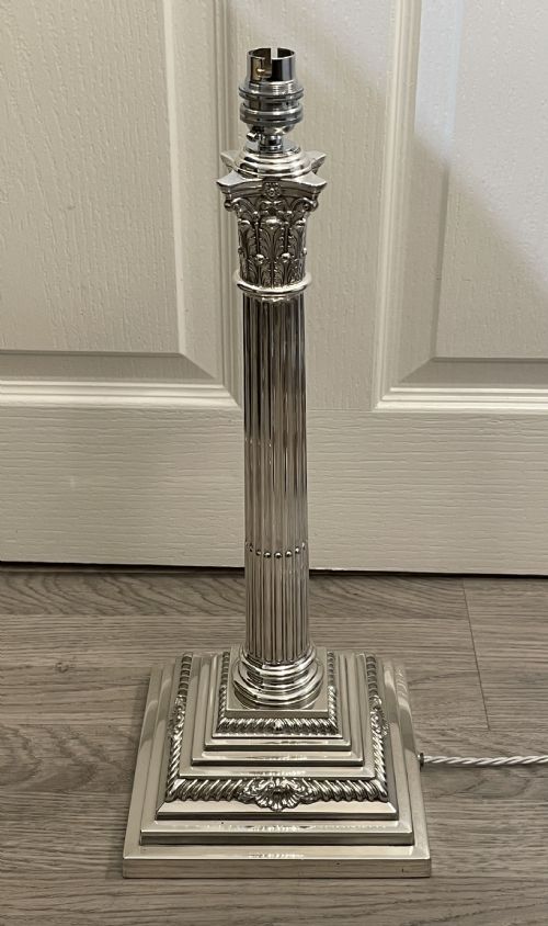 Large Solid Silver Corinthian Column Table Lamp, 1900