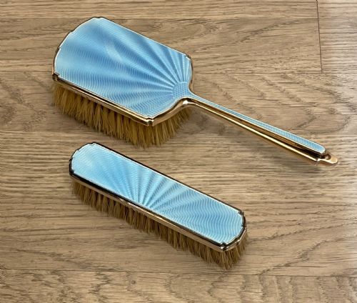 Art Deco Silver Gilt & Enamel Brush Set