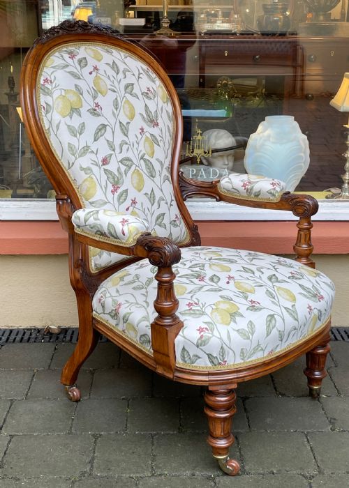 Superb Quality Victorian Carved Walnut Open Armchair
