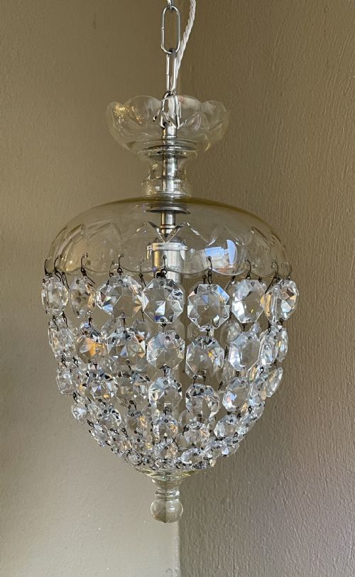 1930s Cut Glass Bag Chandelier