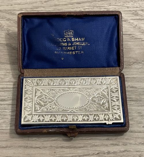 Victorian Silver Card Case in Original Fitted Case, 1876