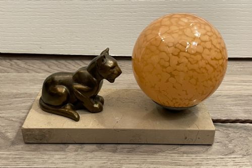 French Art Deco Spelter Mood Lamp, Panther