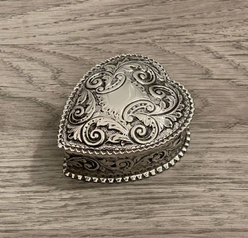 Victorian Solid Silver Heart Shaped Jewellery Box, Chester 1897