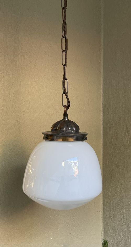 Opaline Pendant Light with Copper Gallery