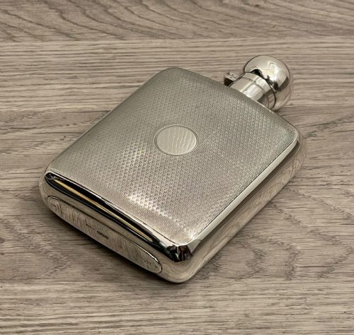 Art Deco Solid Silver Hip Flask, Half Pint