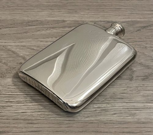 Large George VI Solid Silver Hip Flask