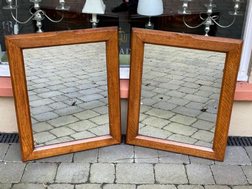 Pair of Arts & Crafts Oak Framed Mirrors